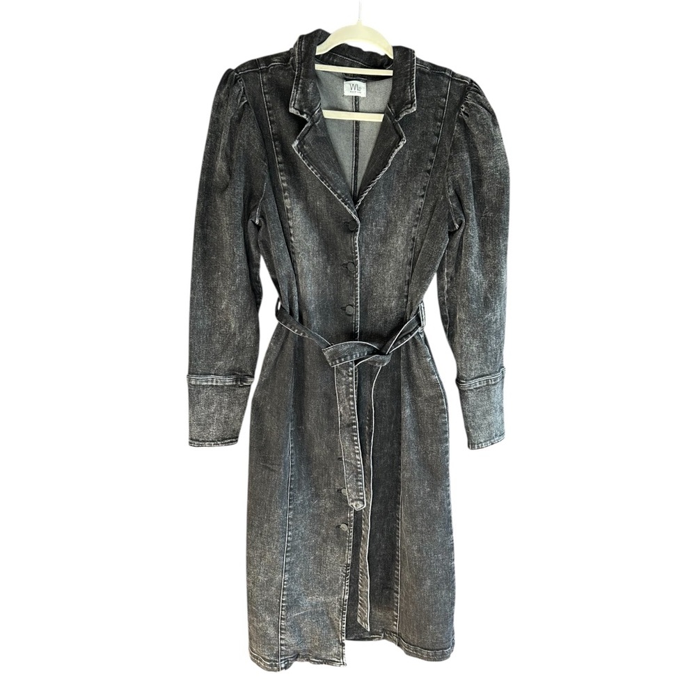 NWOT WASH LAB Denim Jacket Dress Black‎ Grey Belted L
